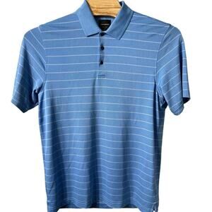 Greg Norman Light Blue & White Striped Polo - Size Large